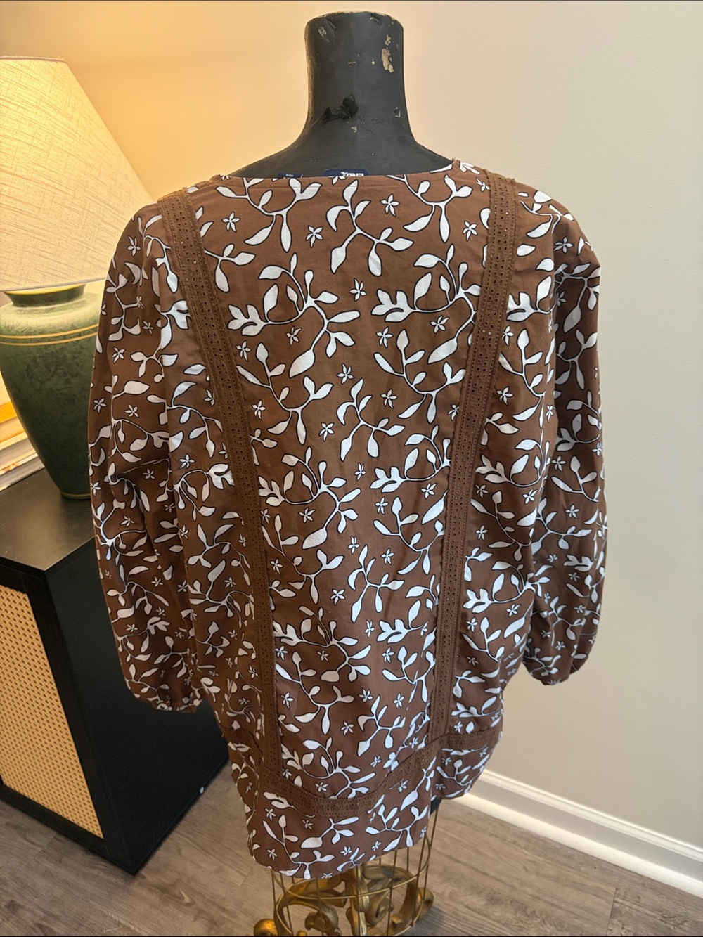 Land’s End 100% Cotton Boho Pop-Over Brown Floral Peasant Tunic Top Size 1X - Picture 6 of 13